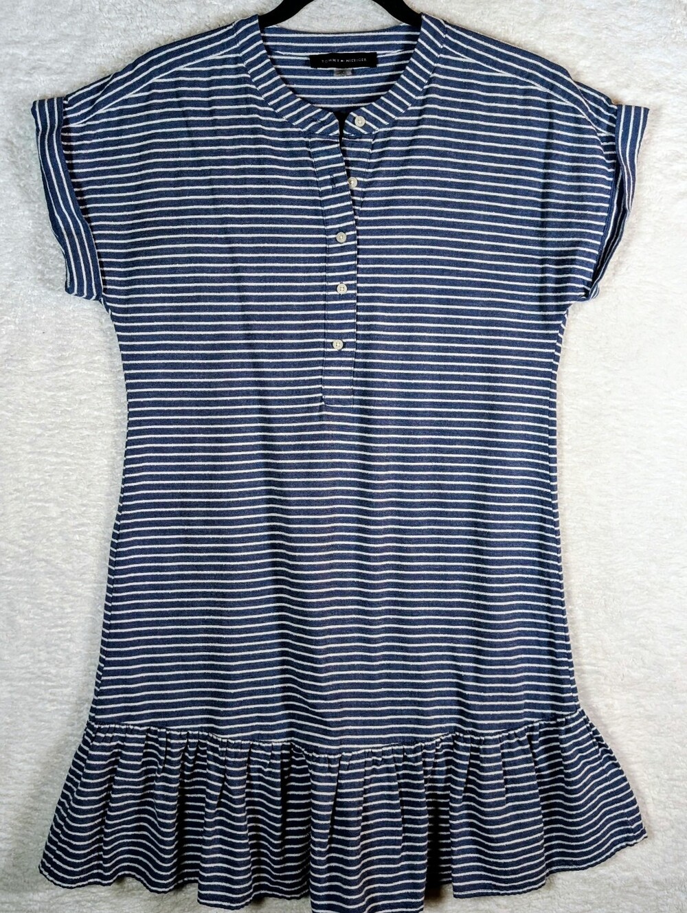 111-Tommy Hilfiger Navy and White Striped Henley Top